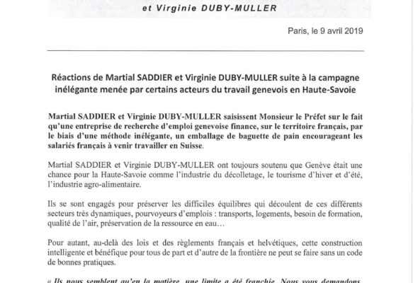 Avec Martial Saddier nous avons souhaité réagir à la campagne inélégante menée par une entreprise de recherche d’emploi genevoise