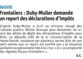 Courrier à O. Dussopt de reporter le délai des déclarations fiscales pour les travailleurs frontaliers.