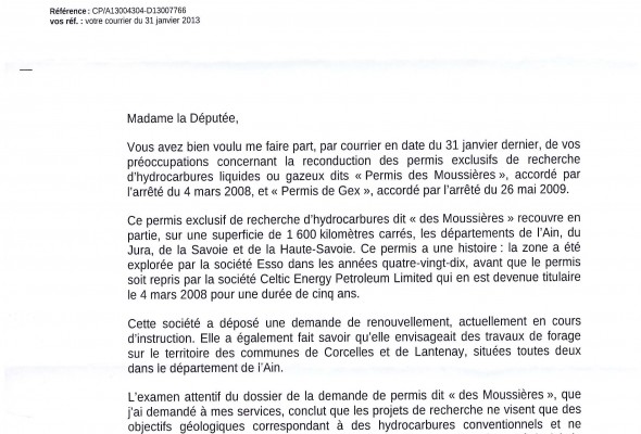 Réponse de Delphine BATHO sur les permis des Moussières et de Gex