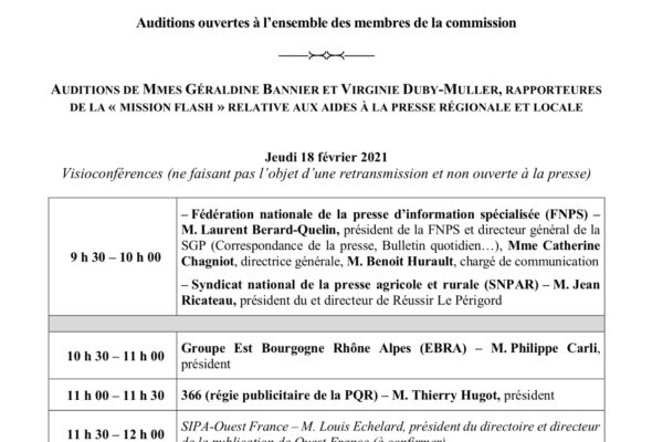 Auditions dans le cadre de la mission flash sur les aides à la presse régionale et locale