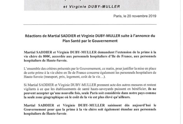 Réactions de Martial SADDIER et Virginie Duby-Muller suite à l’annonce du Plan Stanté par le Gouvernement.