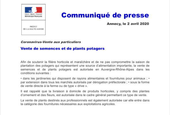 V. DUBY-MULLER et M. Saddier se réjouissent la décision du gouvernement de considérer les semences et plants potagers comme un achat de première nécessité
