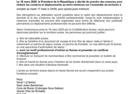 Nouvelles modalités d’accès en Suisse depuis la Haute-Savoie pour les travailleurs frontaliers