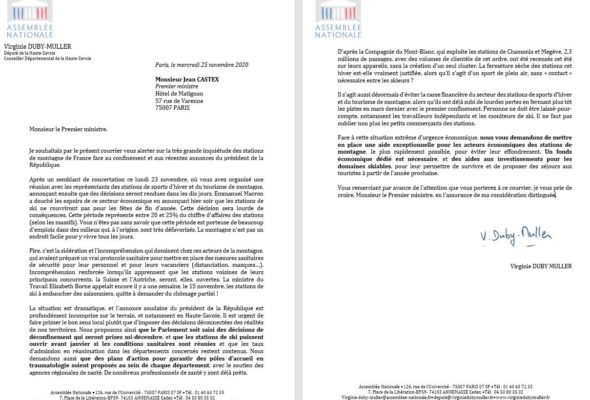 Lettre au Premier ministre et au ministre de l’Économie sur la situation de nos stations de montagne.